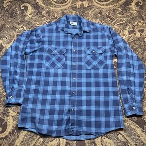 VTG Fieldmaster Lightweight Flannel Shirt Mens Large Tall Blue Plaid USA Made